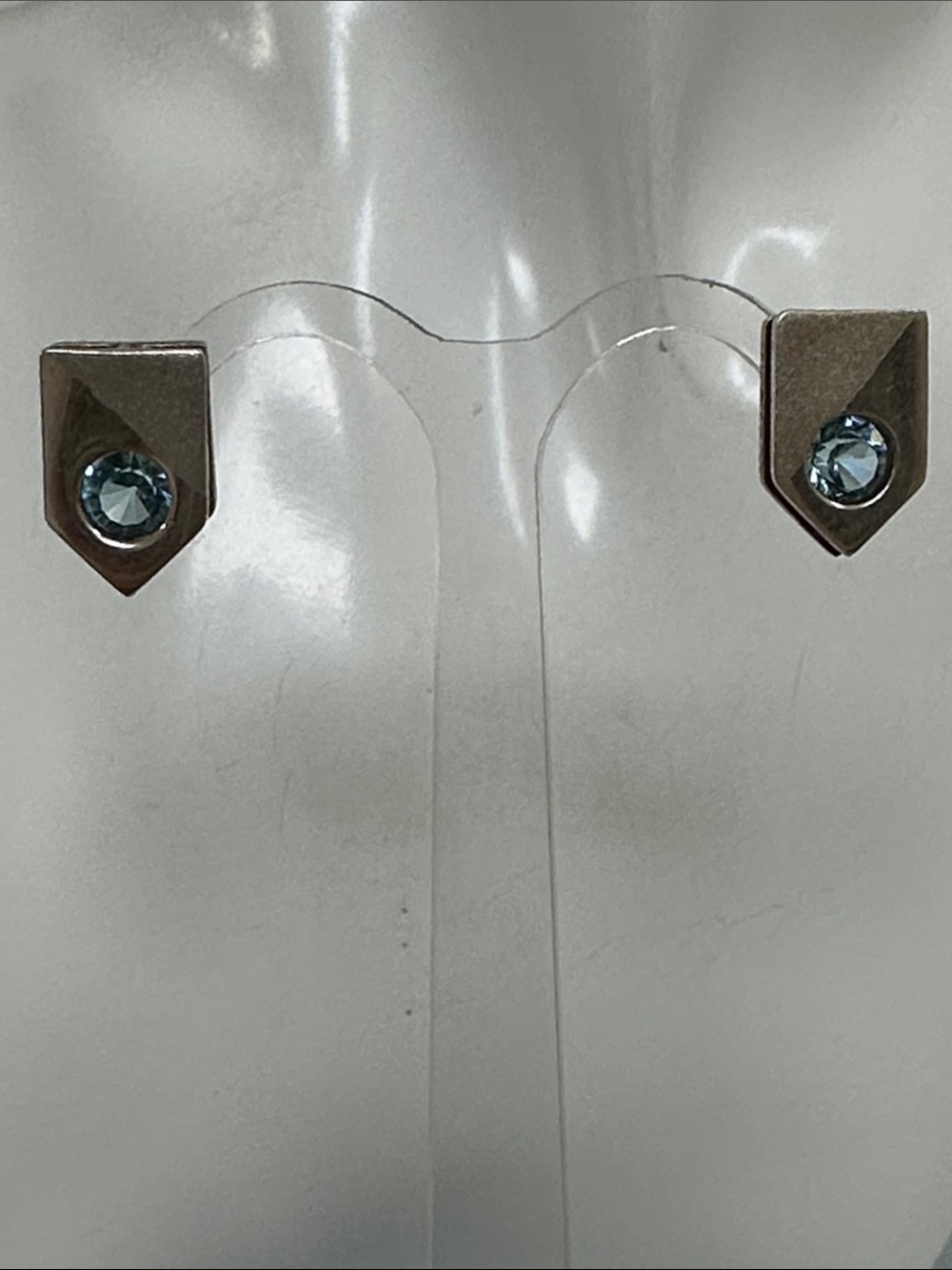 925 Sterling silver Geometric Stud Earrings with Light Blue Stones